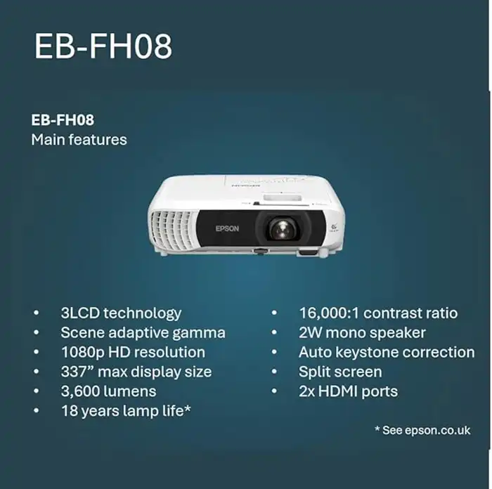 ویدئو پروژکتور مقرون‌به‌صرفه و فول اچ‌دی  اپسون  EPSON EB-FH08 