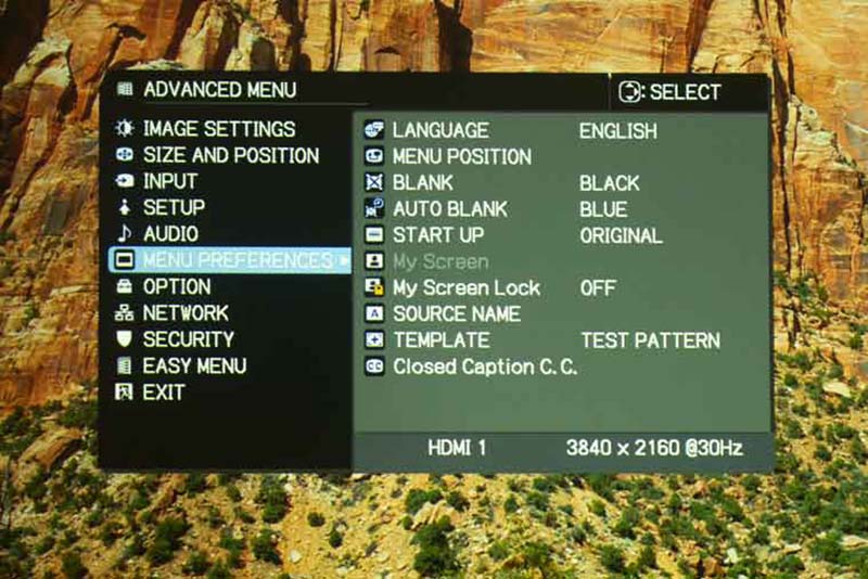 Christie-LHD878-Menu