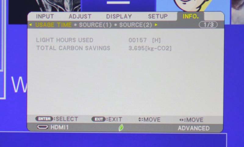 NEC-NP-PA653UL-Info-Menu-Usage-Time